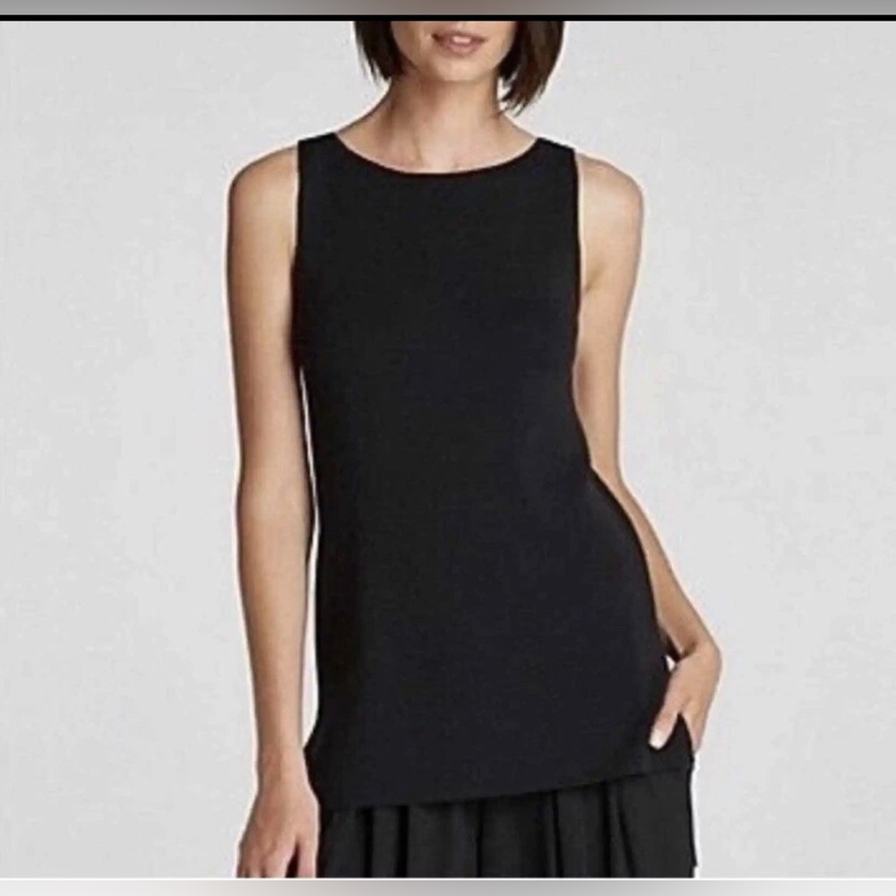 Eileen Fisher Classic Black Sleeveless 100% Wool Split Tunic Small